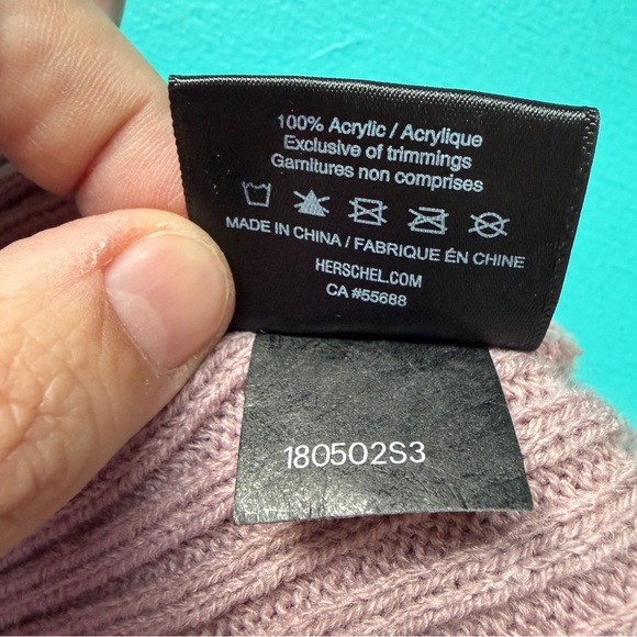 Herschel Kids Pink Ribbed Knit Beanie Pom Pom Logo Winter Outdoors Stretchy - Picture 6 of 6